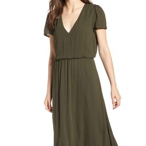 Nordstrom Wayf blouson midi dress, olive green